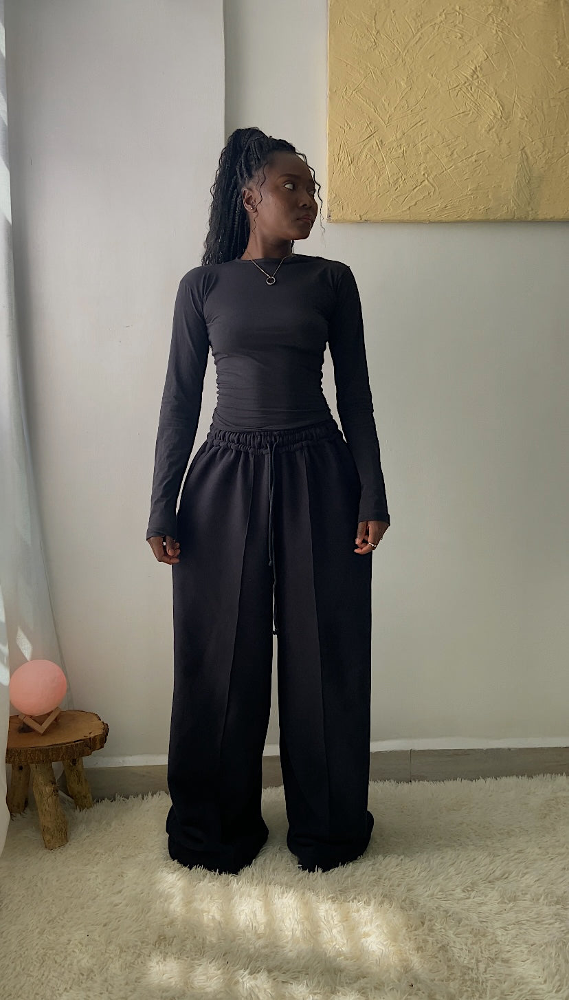 Structured Black Wide Leg Pants