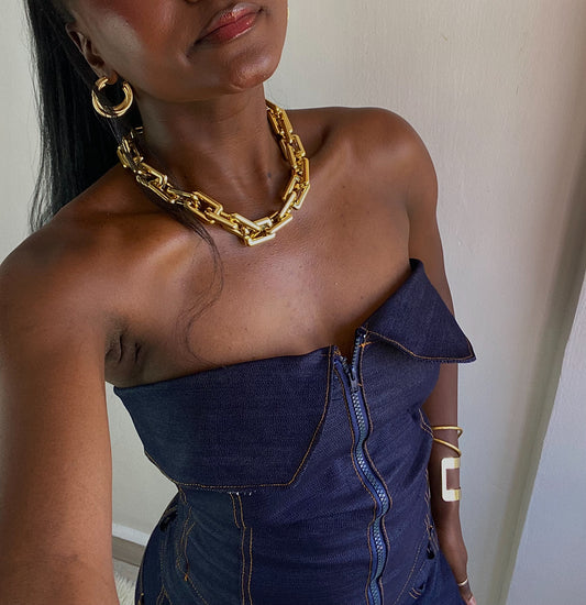 Structure Off-Shoulder Denim Top