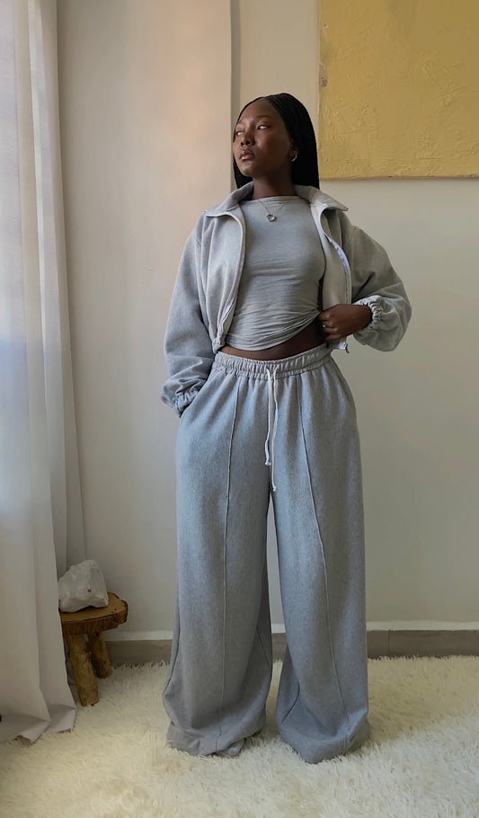 Structured Grey Wide Leg Pants