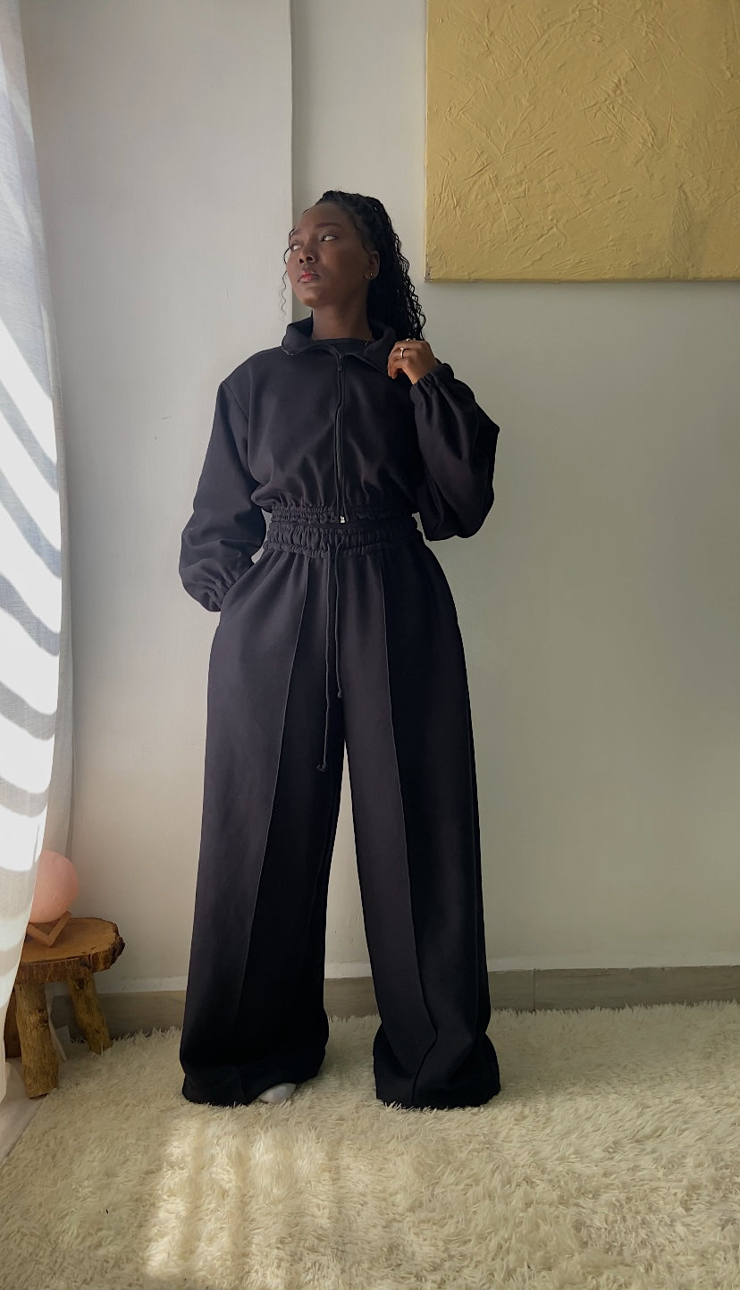 Structured Black Wide Leg Pants