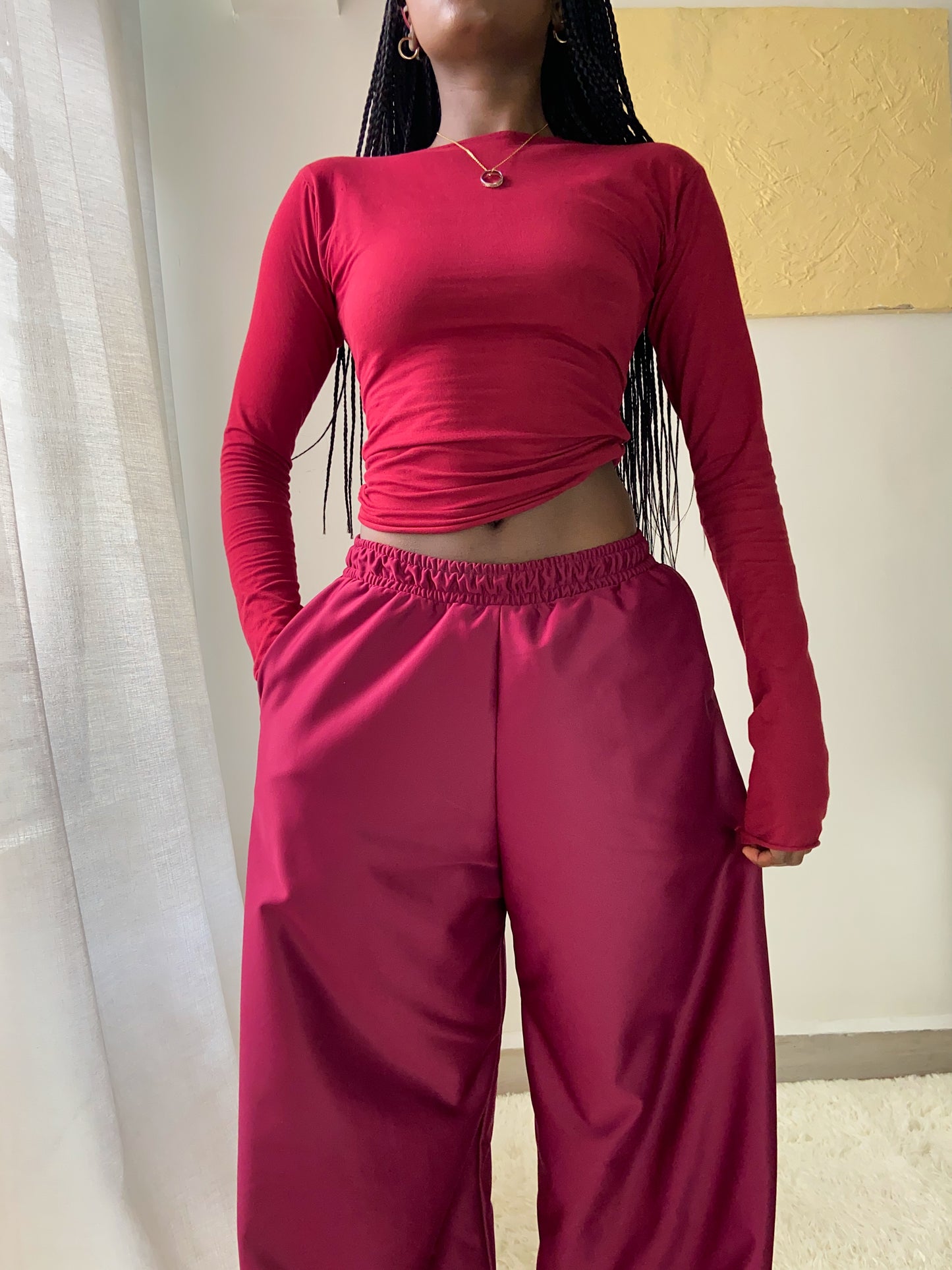 Crimson Mist Long-Sleeved Top| Wine Red