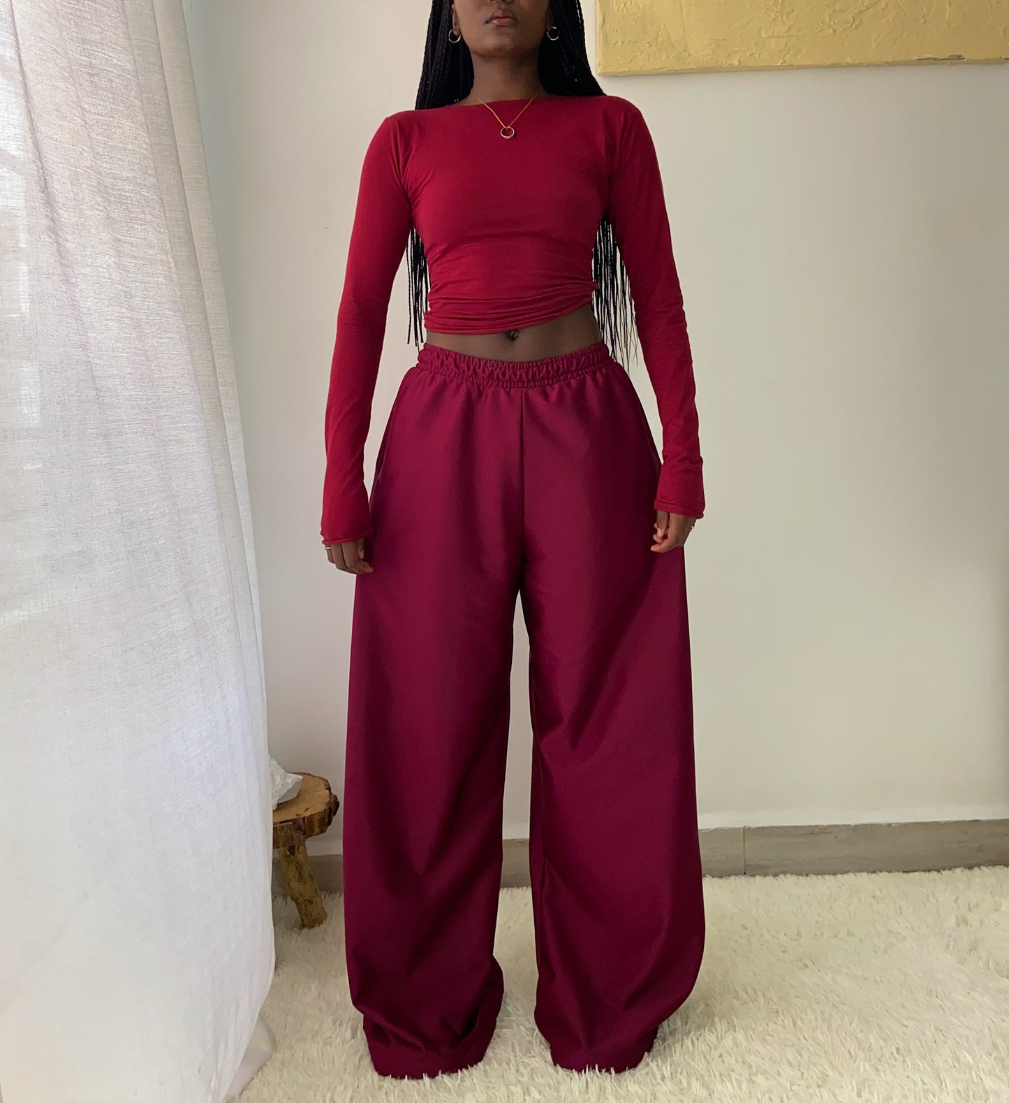 Wine Red Wide Leg Pants