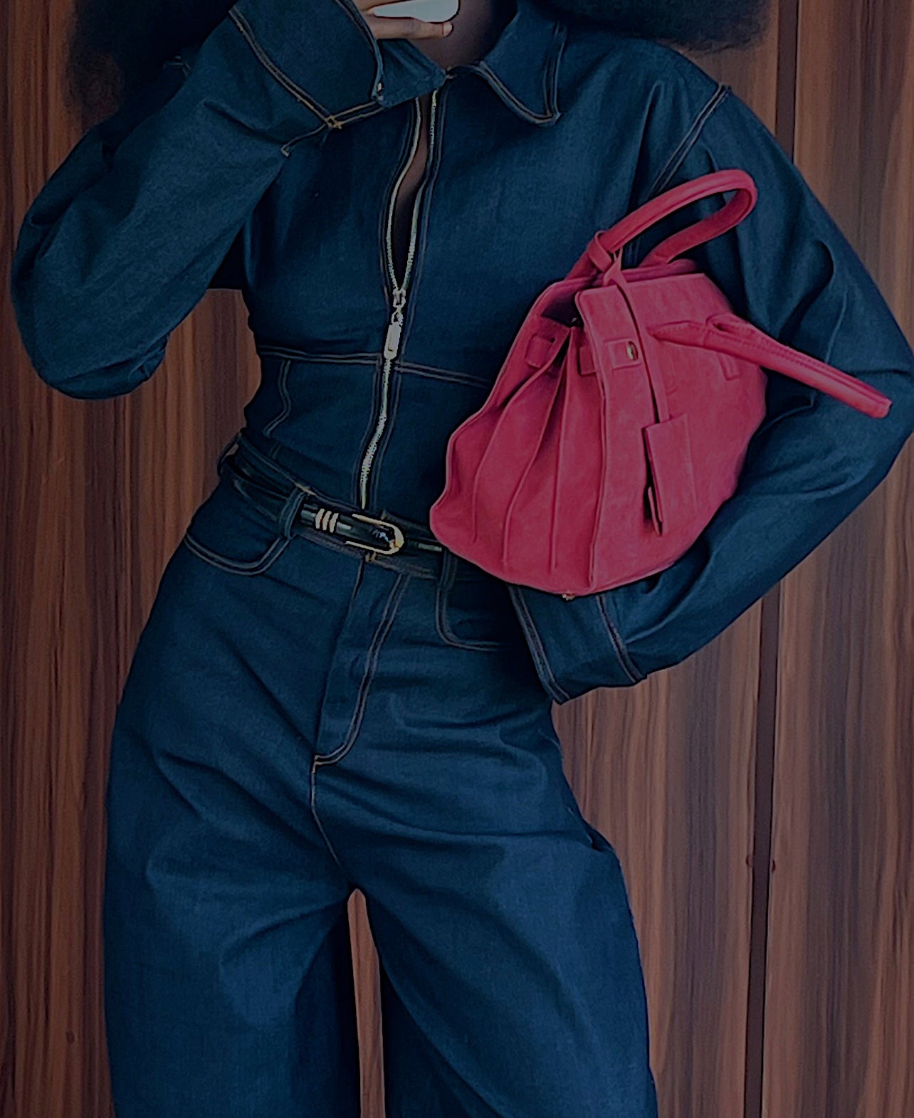 Utility Denim zip-up Top