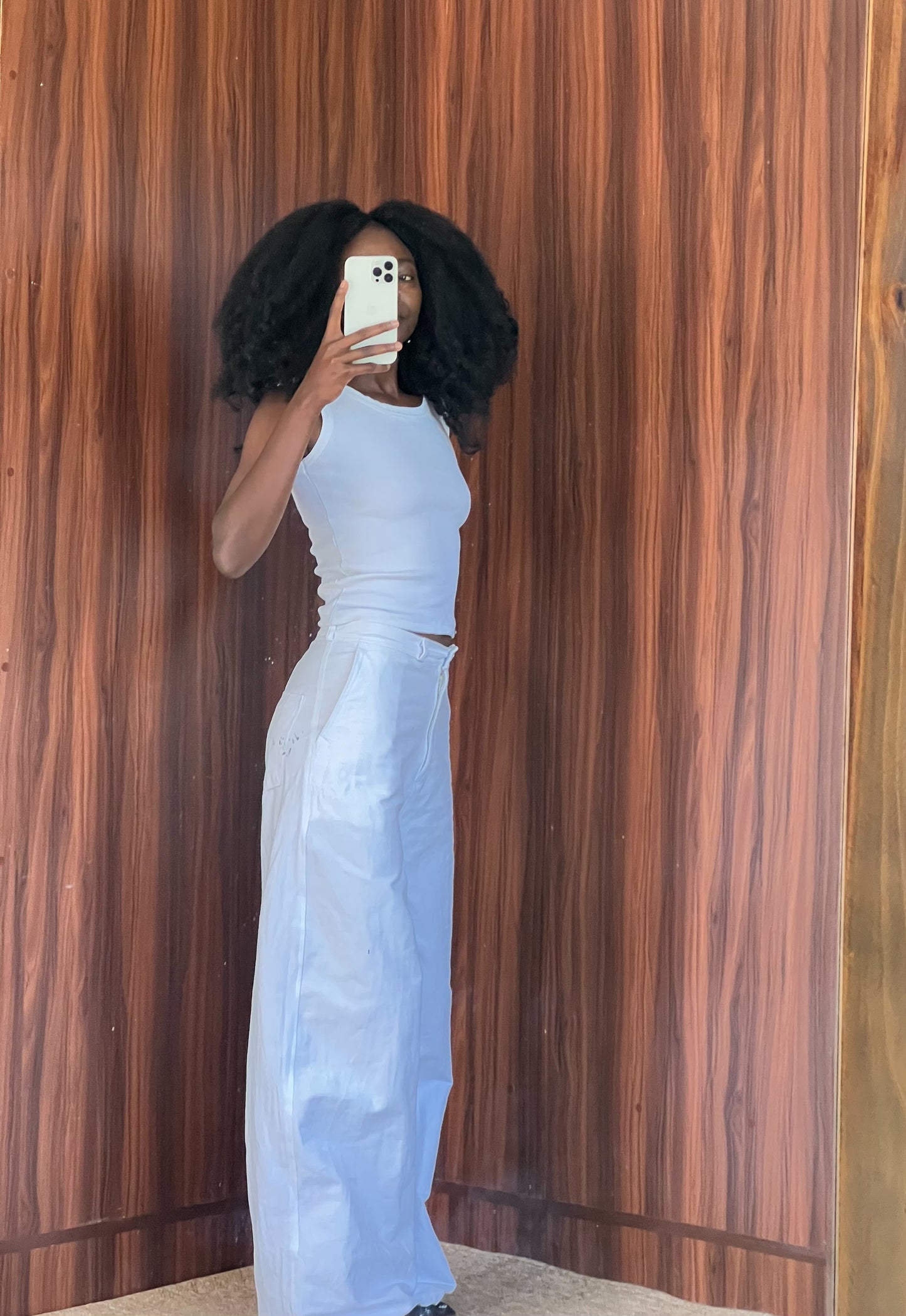 soft denim wide pant -White
