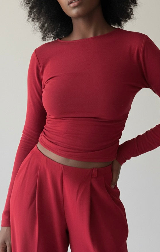 Crimson Mist Long-Sleeved Top| Wine Red
