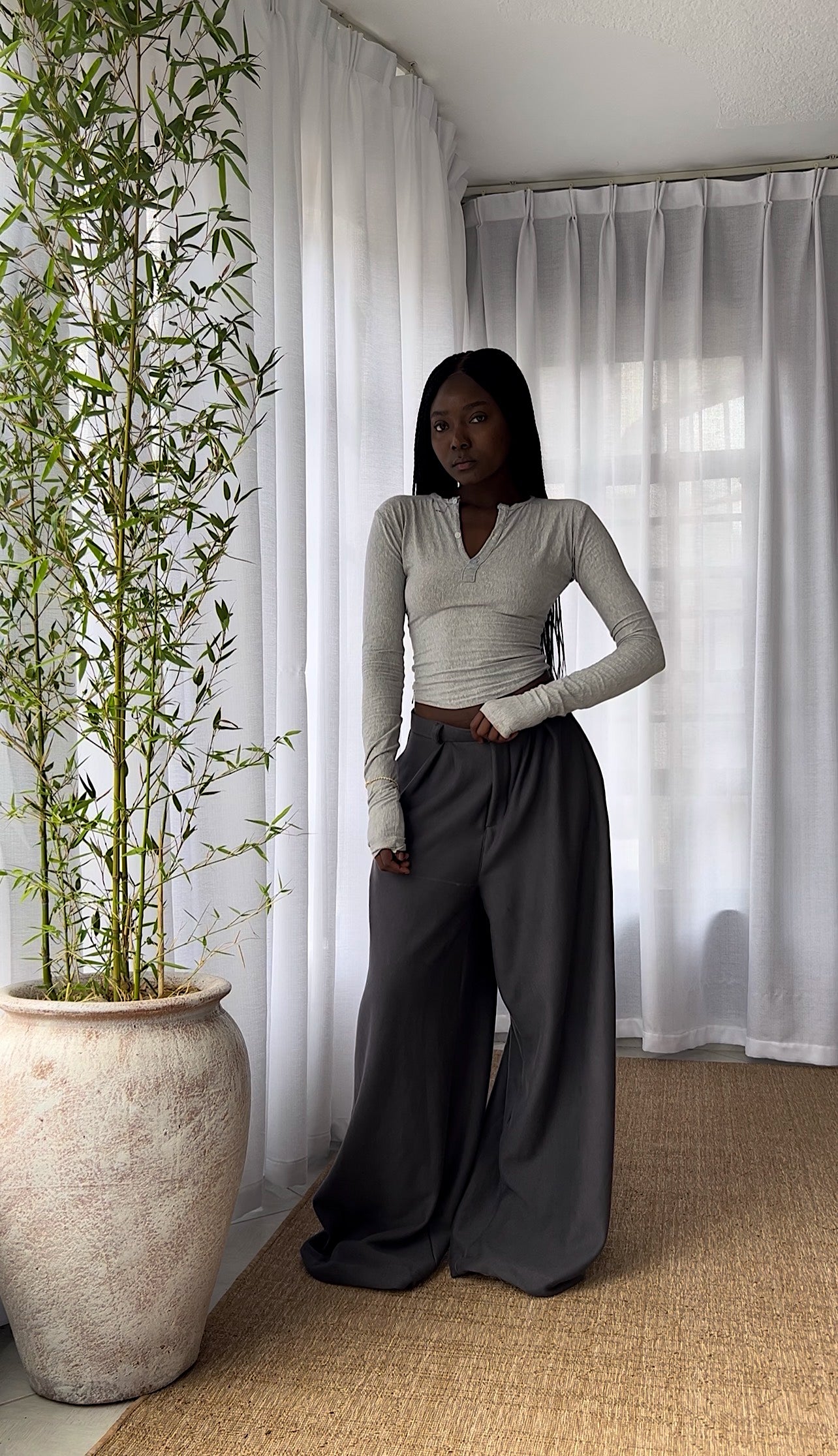 Charcoal pleated wide pants