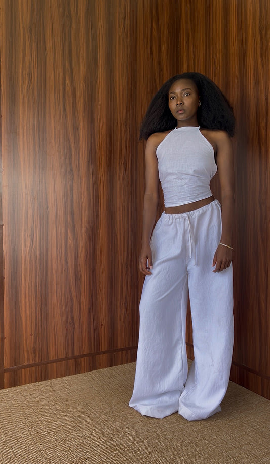 Nomad Linen Drawstring Pants-White