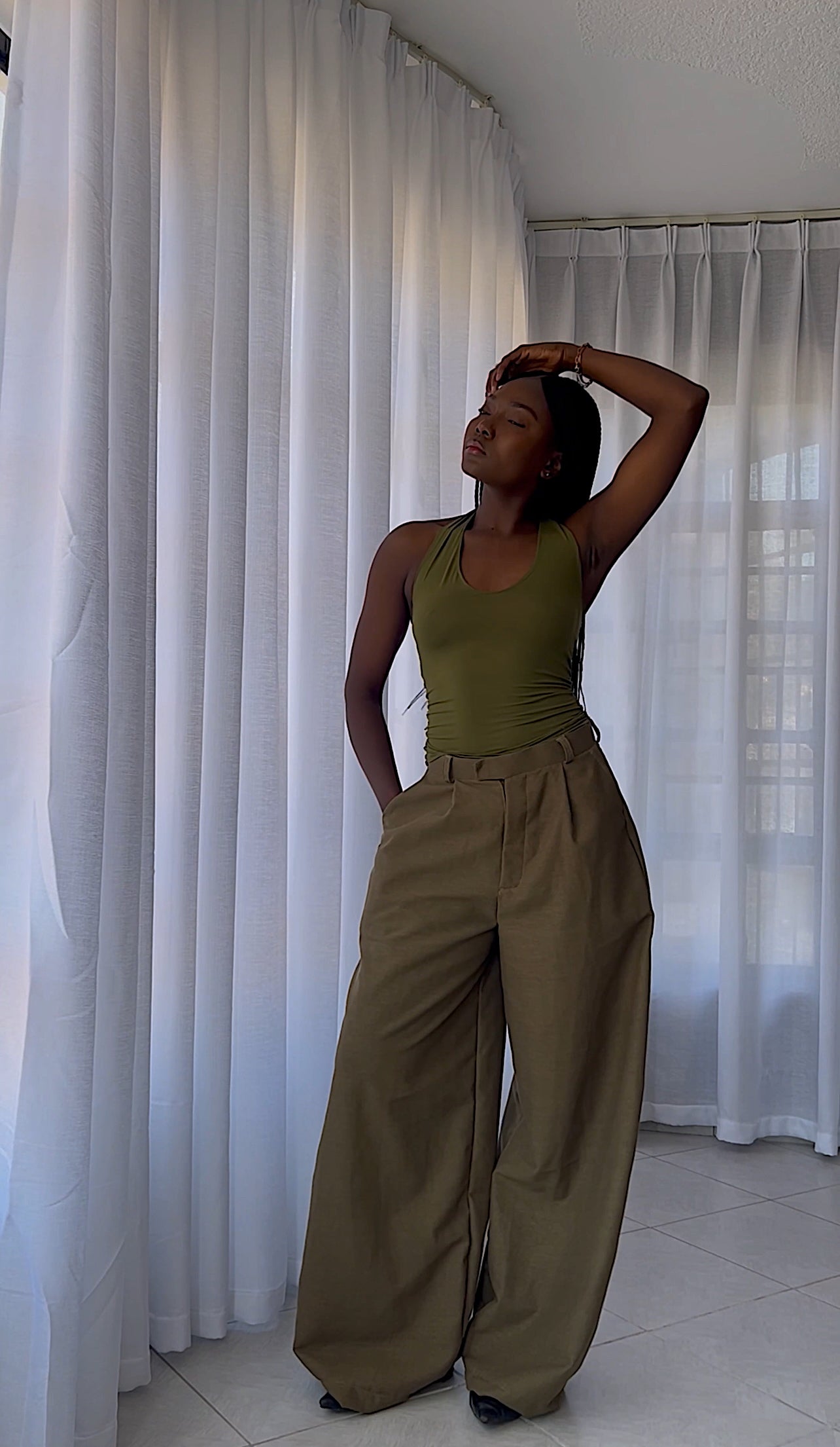 Green Isla Linen Pants (structured)