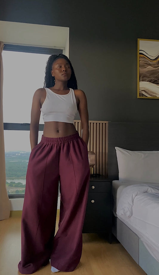 Structured Wide Leg Pants - Maroon