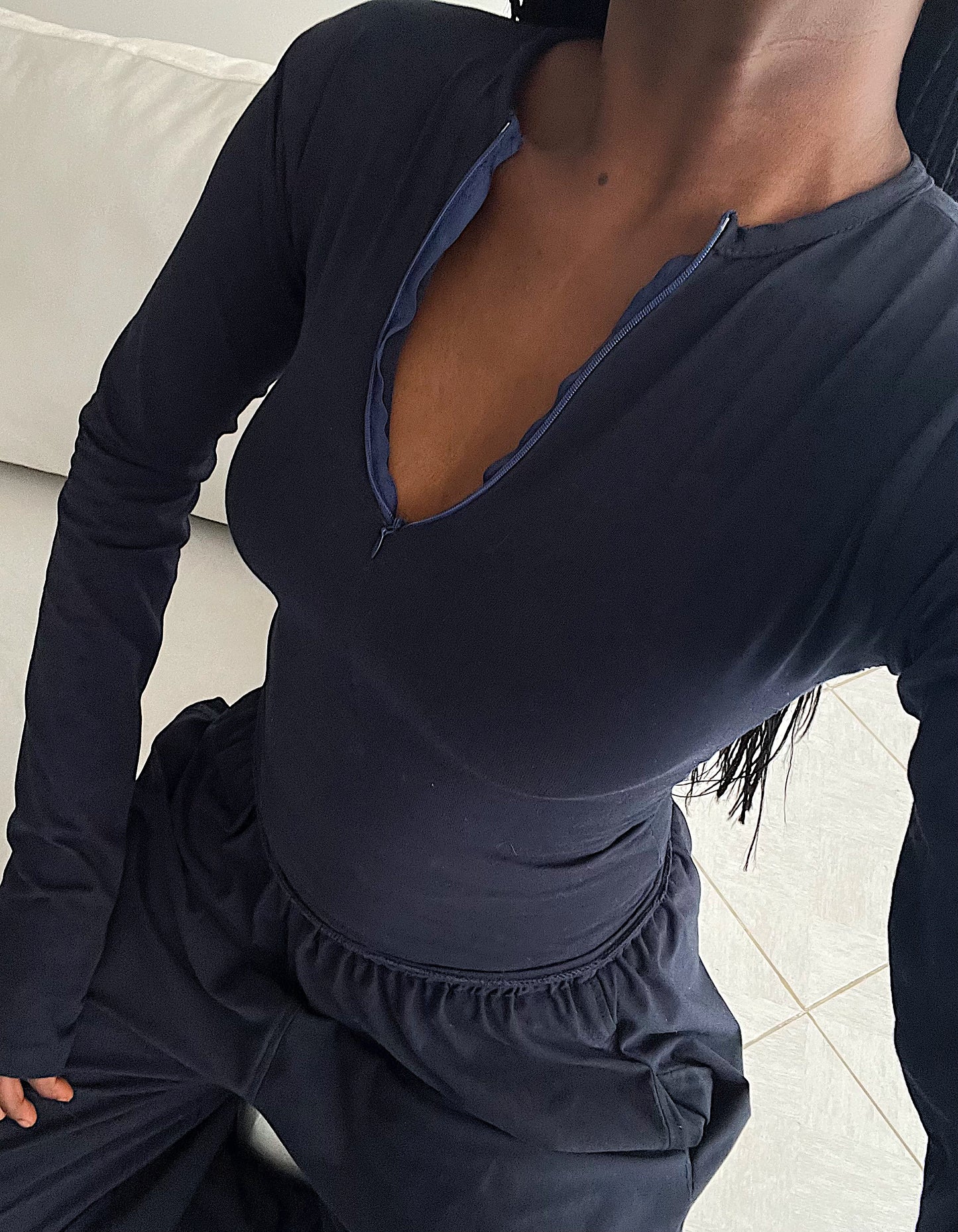 Core comfort zip up top - navy blue