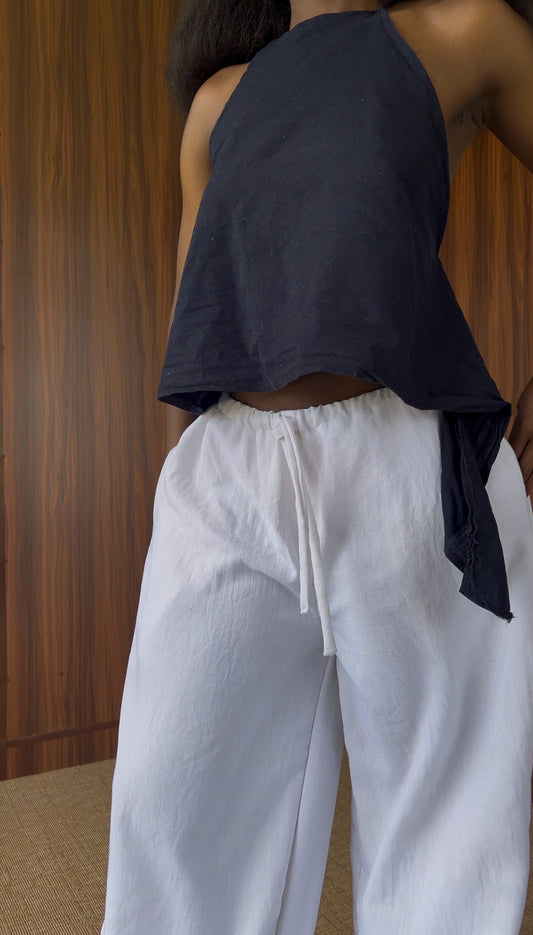 Nomad Linen Halter Top - Navy Blue