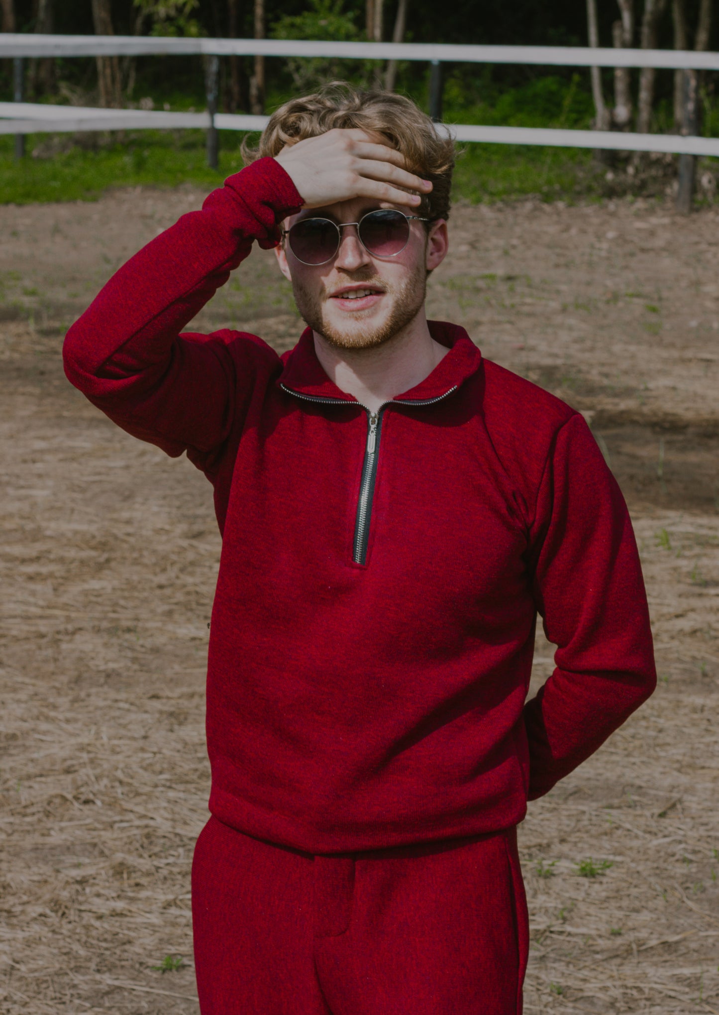 crimson quarter-zip knit