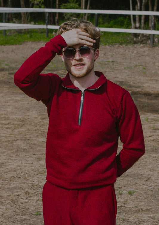 crimson quarter-zip knit