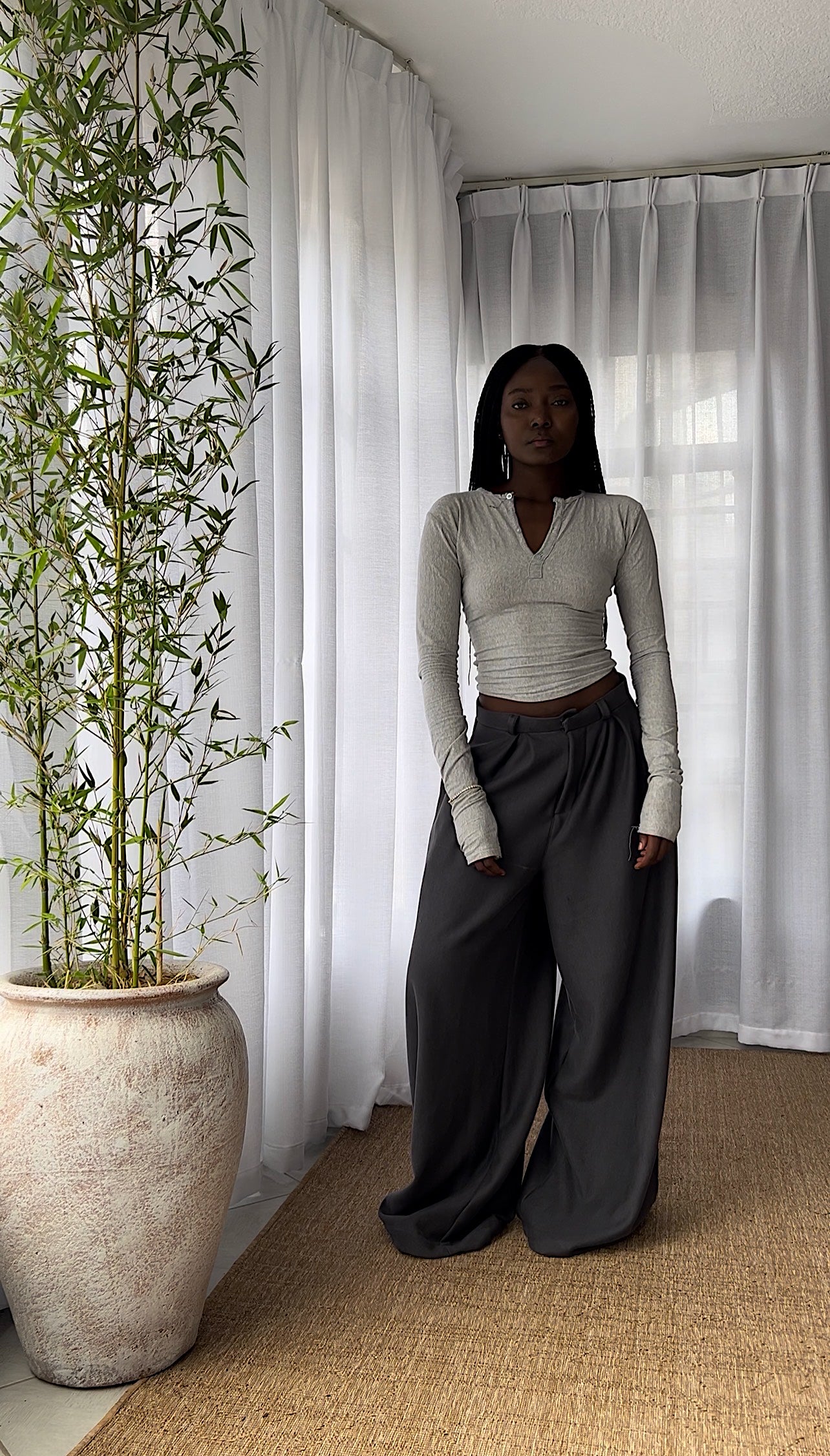 Charcoal pleated wide pants