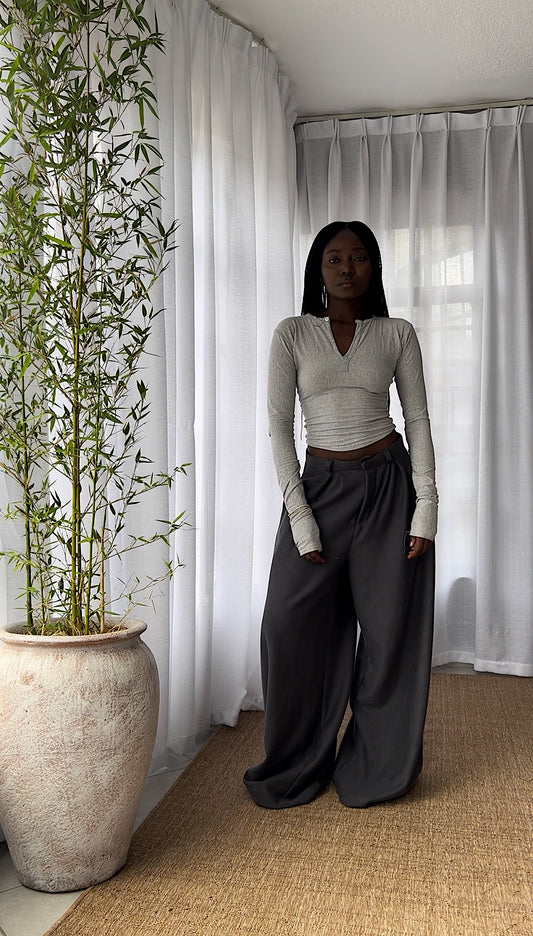 Charcoal pleated wide pants