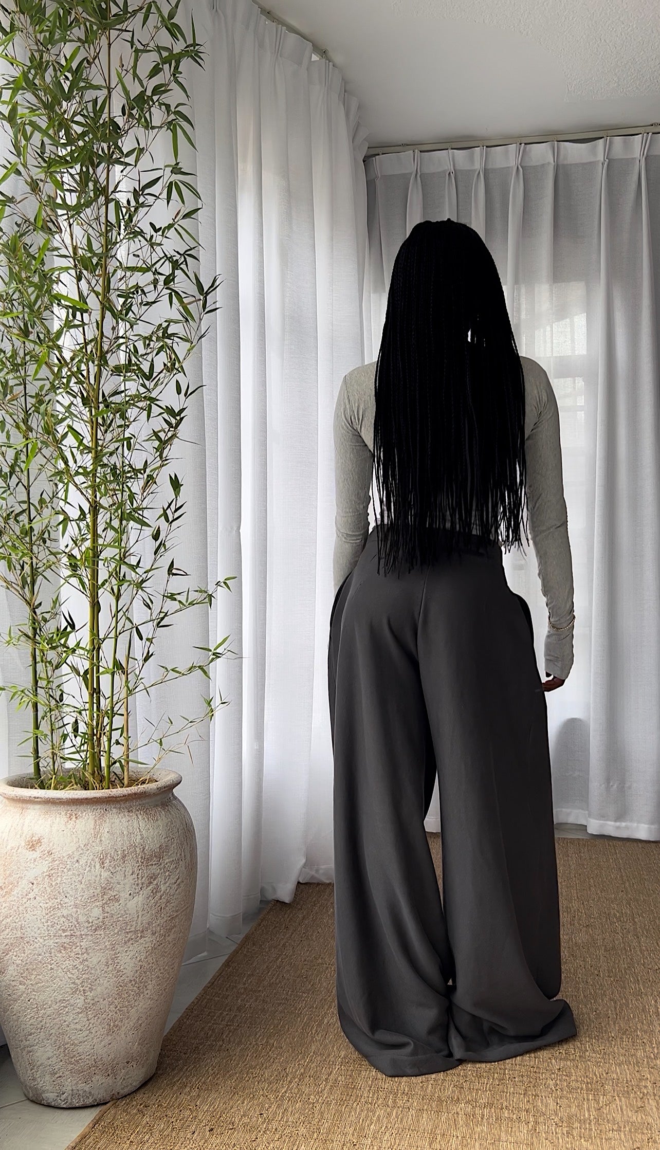 Charcoal pleated wide pants
