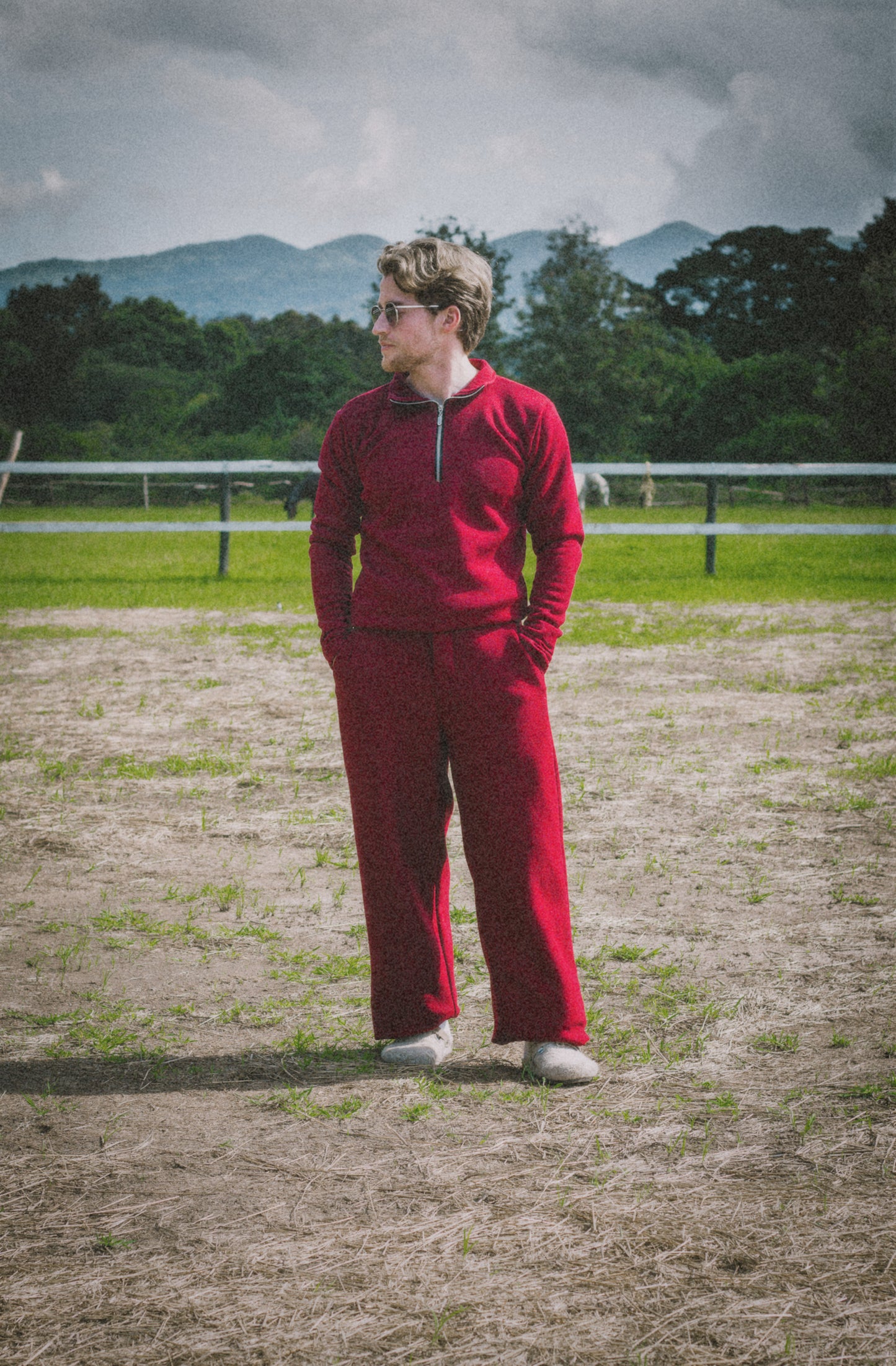 crimson relaxed knit trousers