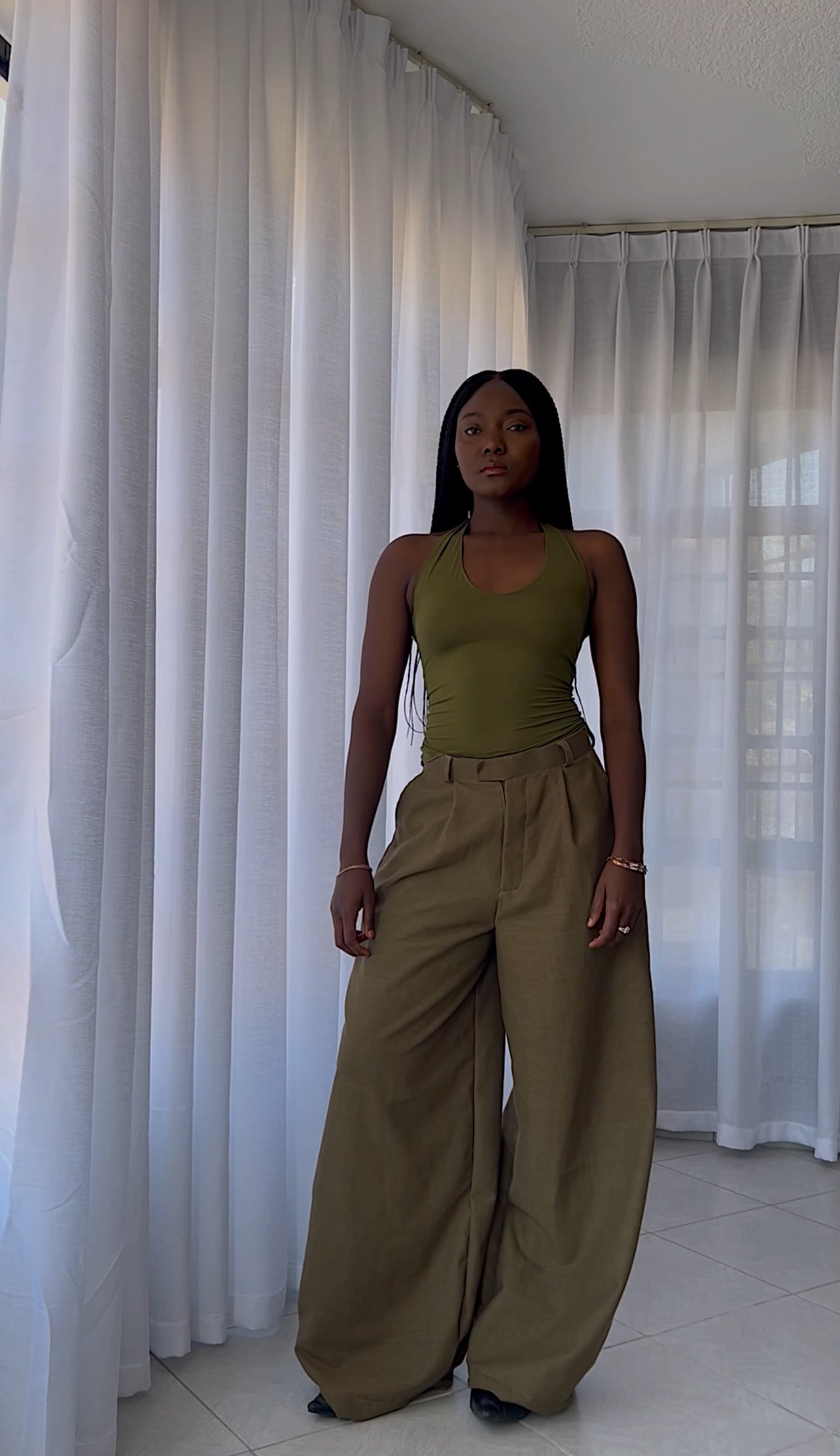 Green Isla Linen Pants (structured)