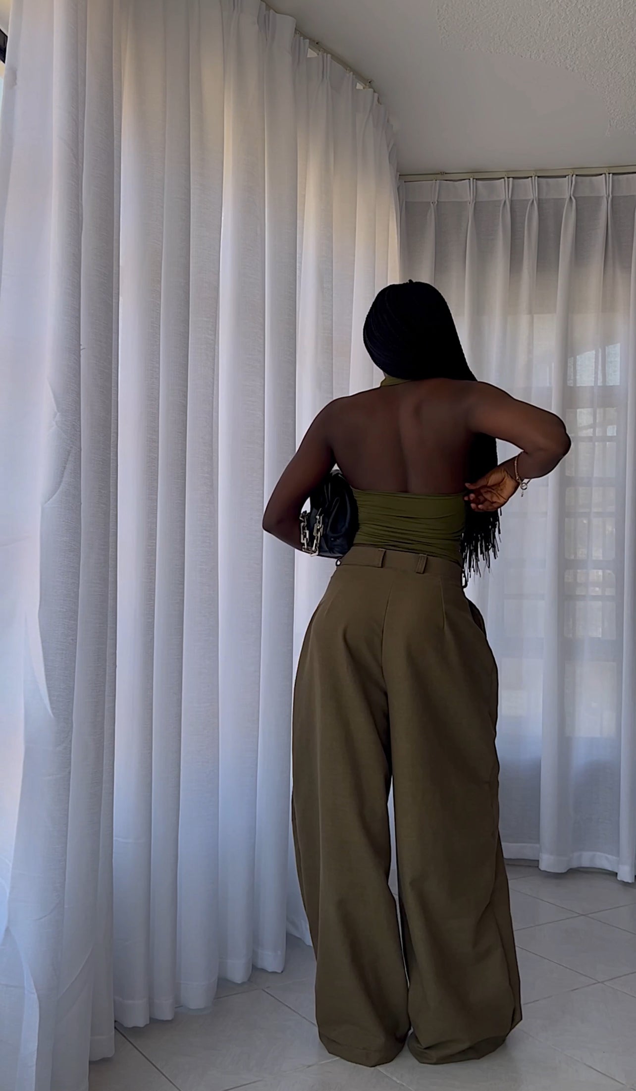 Green Isla Linen Pants (structured)