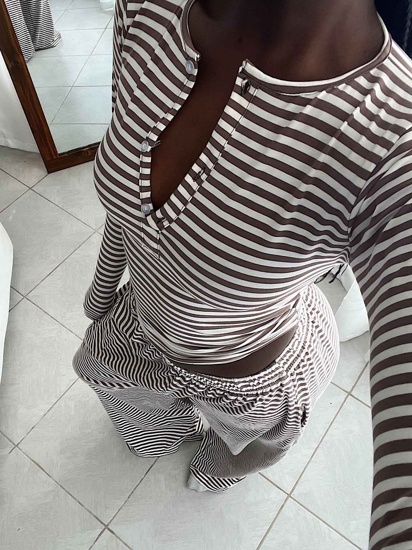 Core Comfort Stripe Button Top