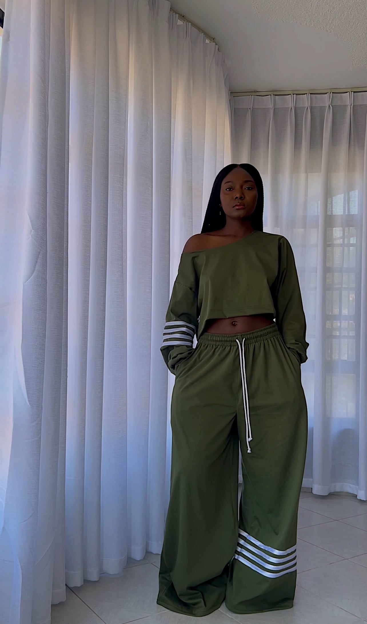 Olive Cropped Sweat Top