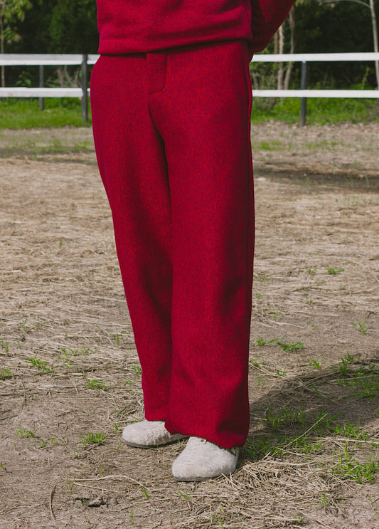 crimson relaxed knit trousers