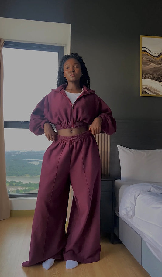 Maroon Zip-Up Cropped Jacket