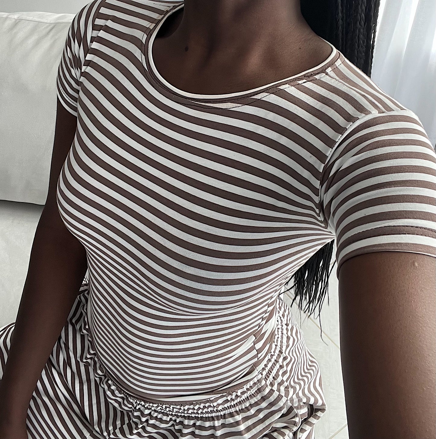 Core comfort stripe short sleeved top