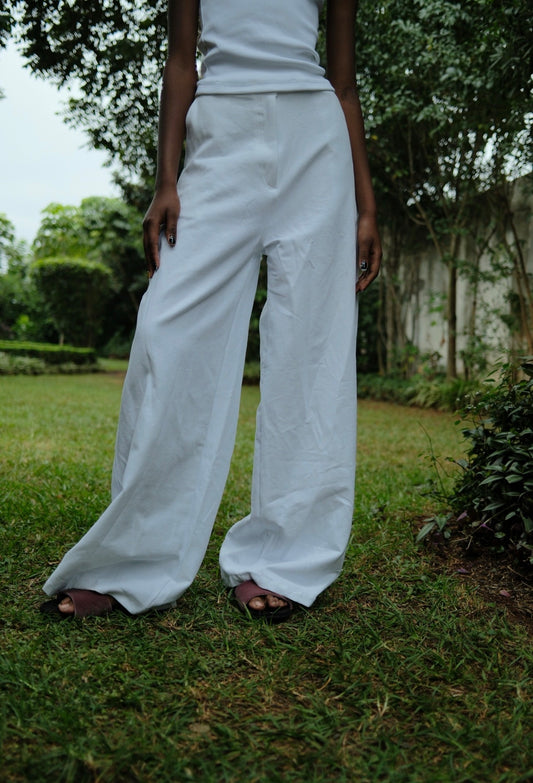 soft denim wide pant -White