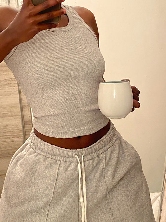 Grey Ribbed Tank- Top