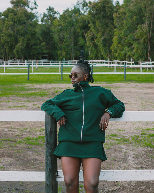 Forest green fleece mini skirt