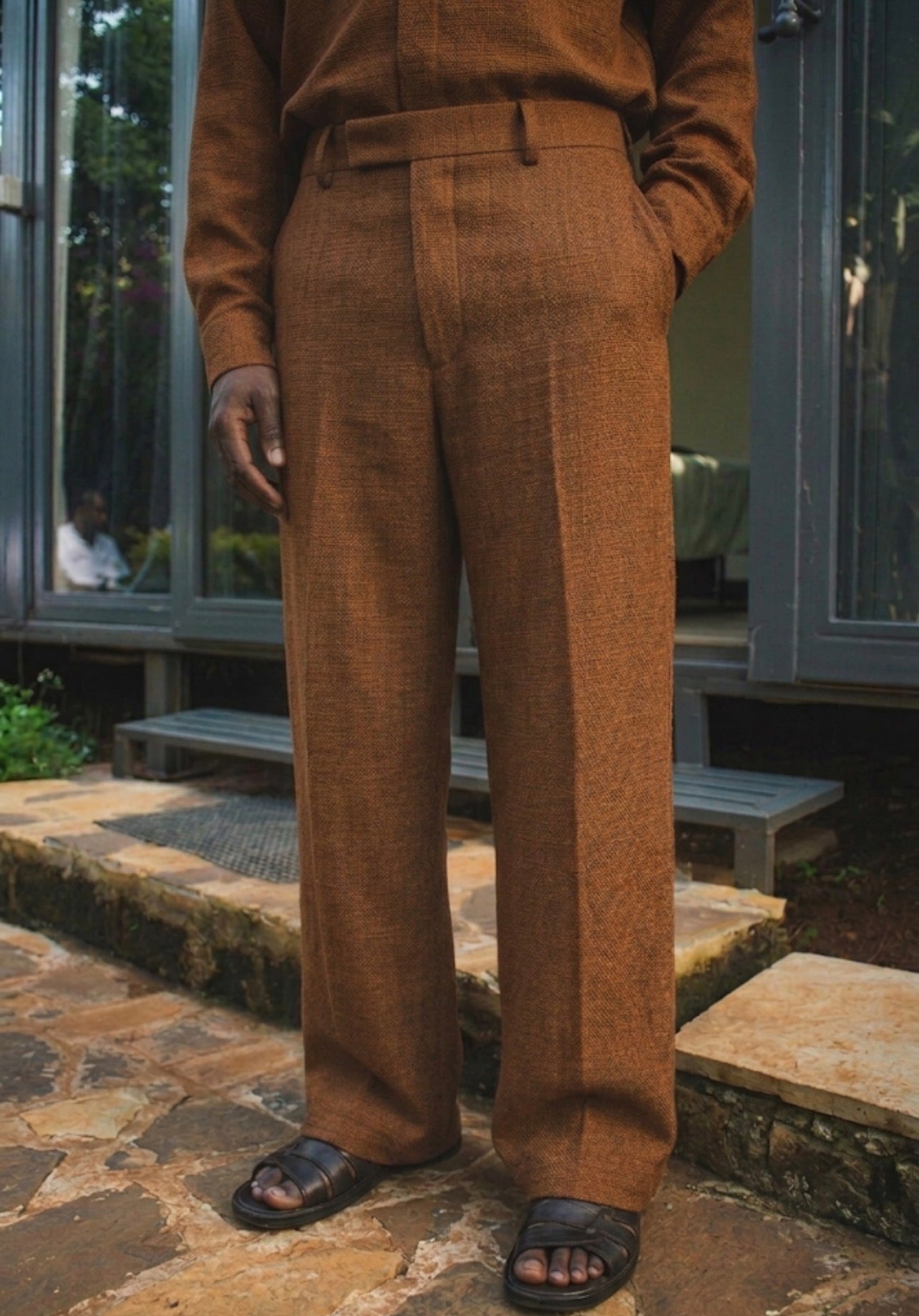 cocoa brown linen trousers