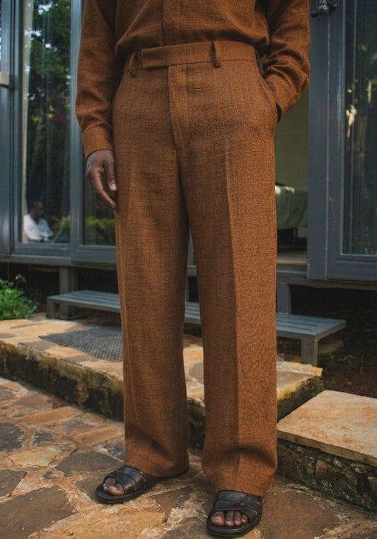cocoa brown linen trousers