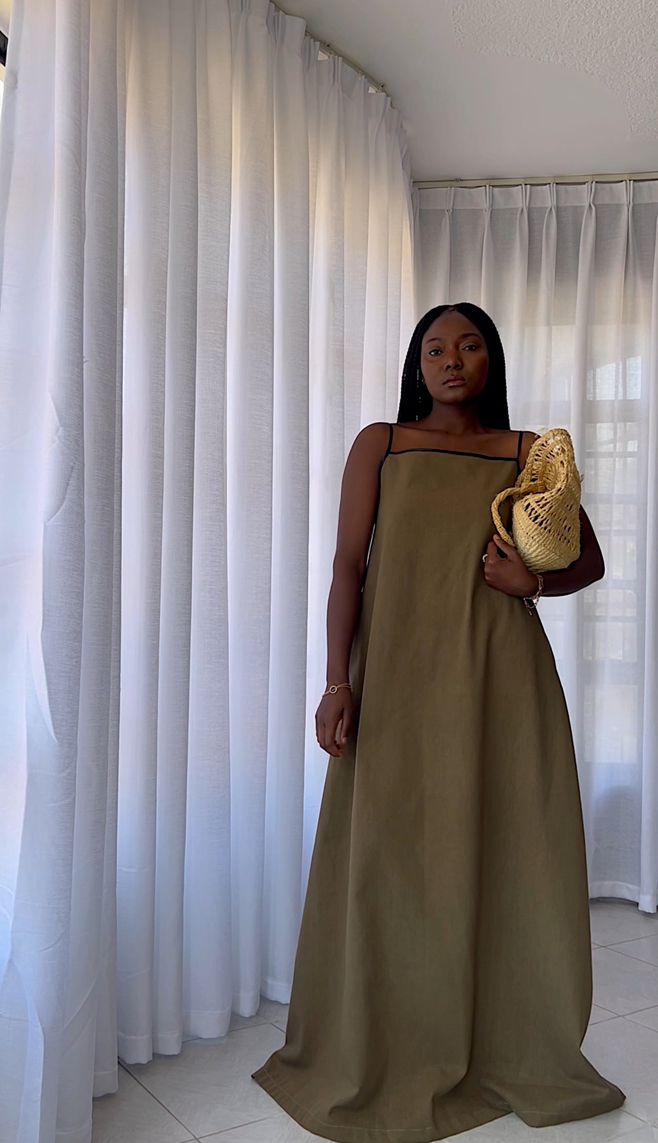 Isla linen dress- jungle green