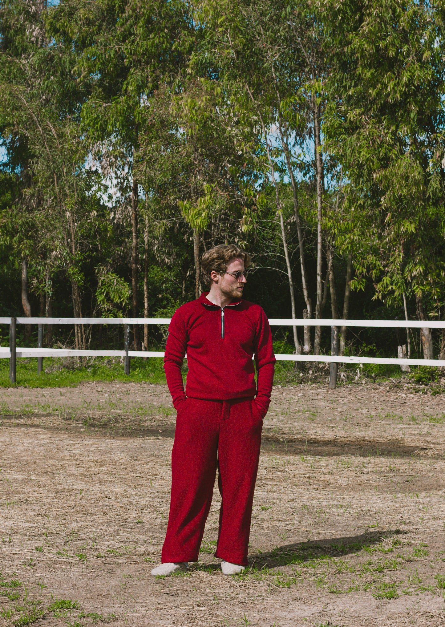 crimson quarter-zip knit