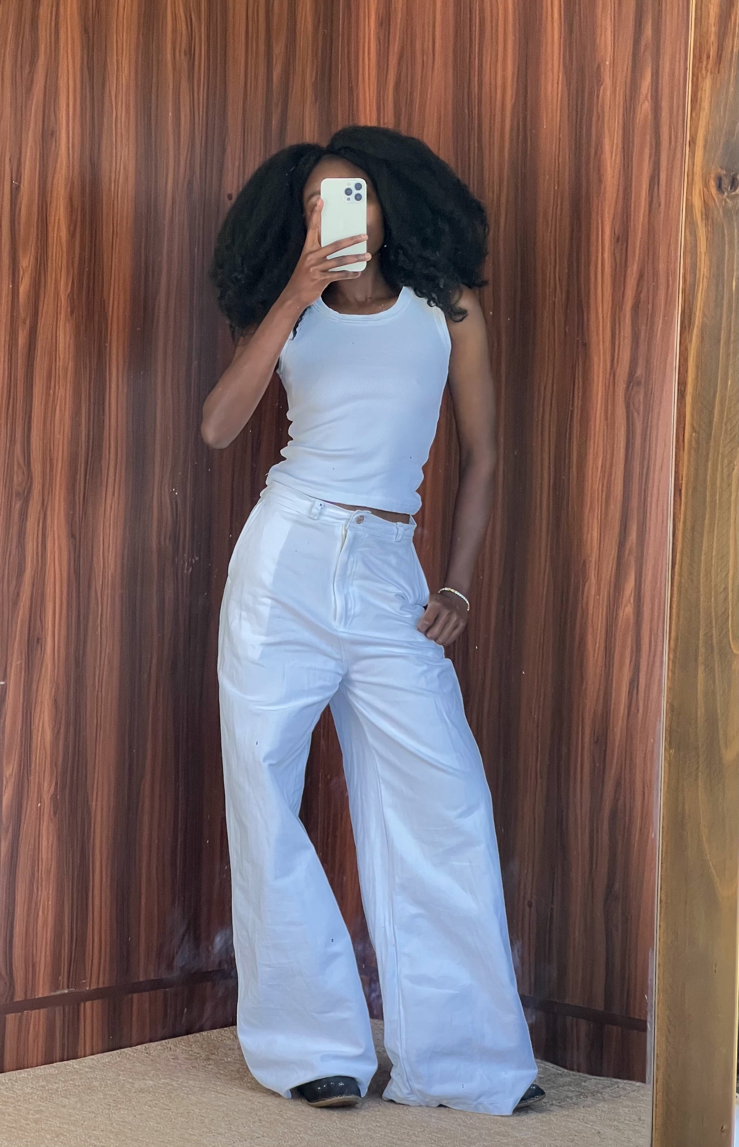 soft denim wide pant -White