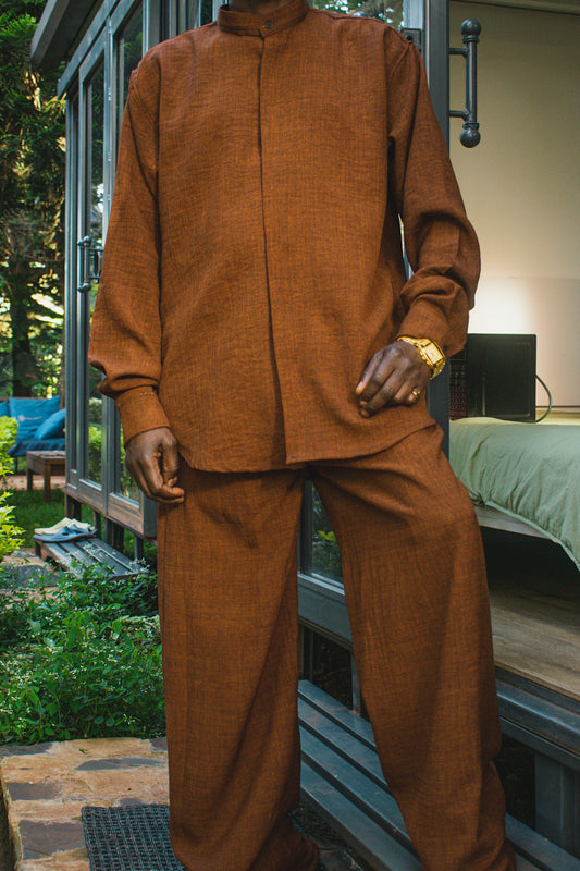 cocoa brown linen shirt