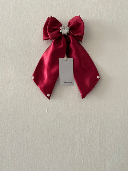 Dark Red Two Ribbon Hair Bow