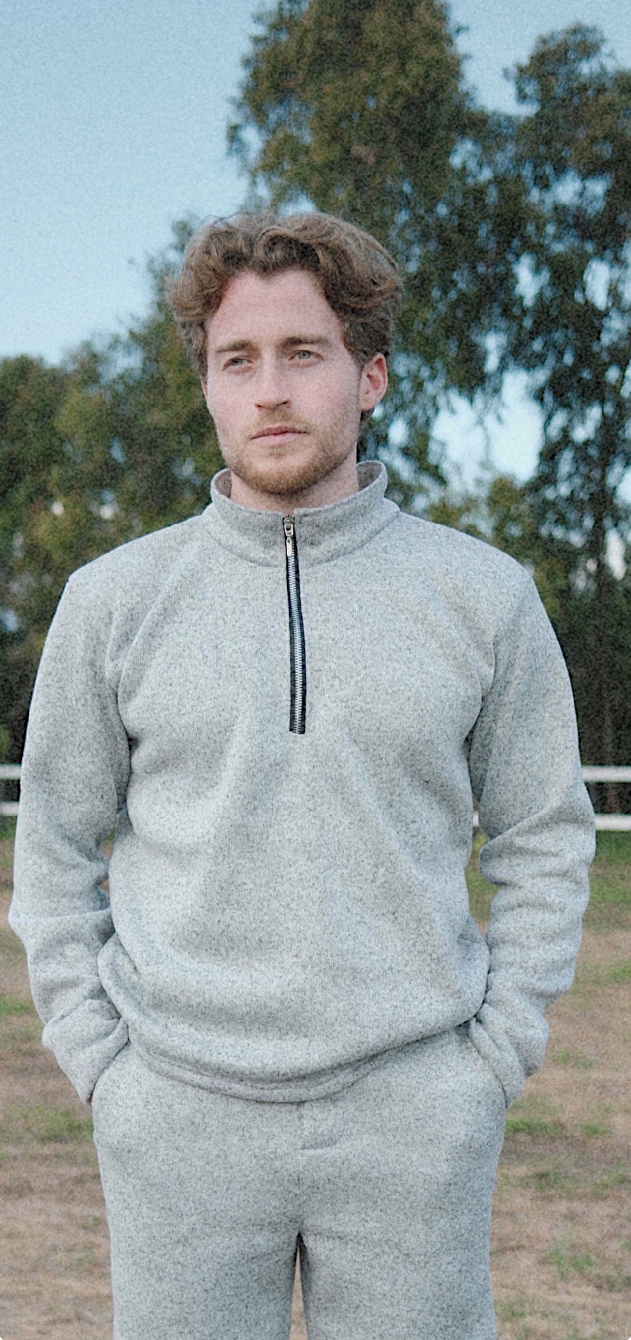 Grey knit quarter zip