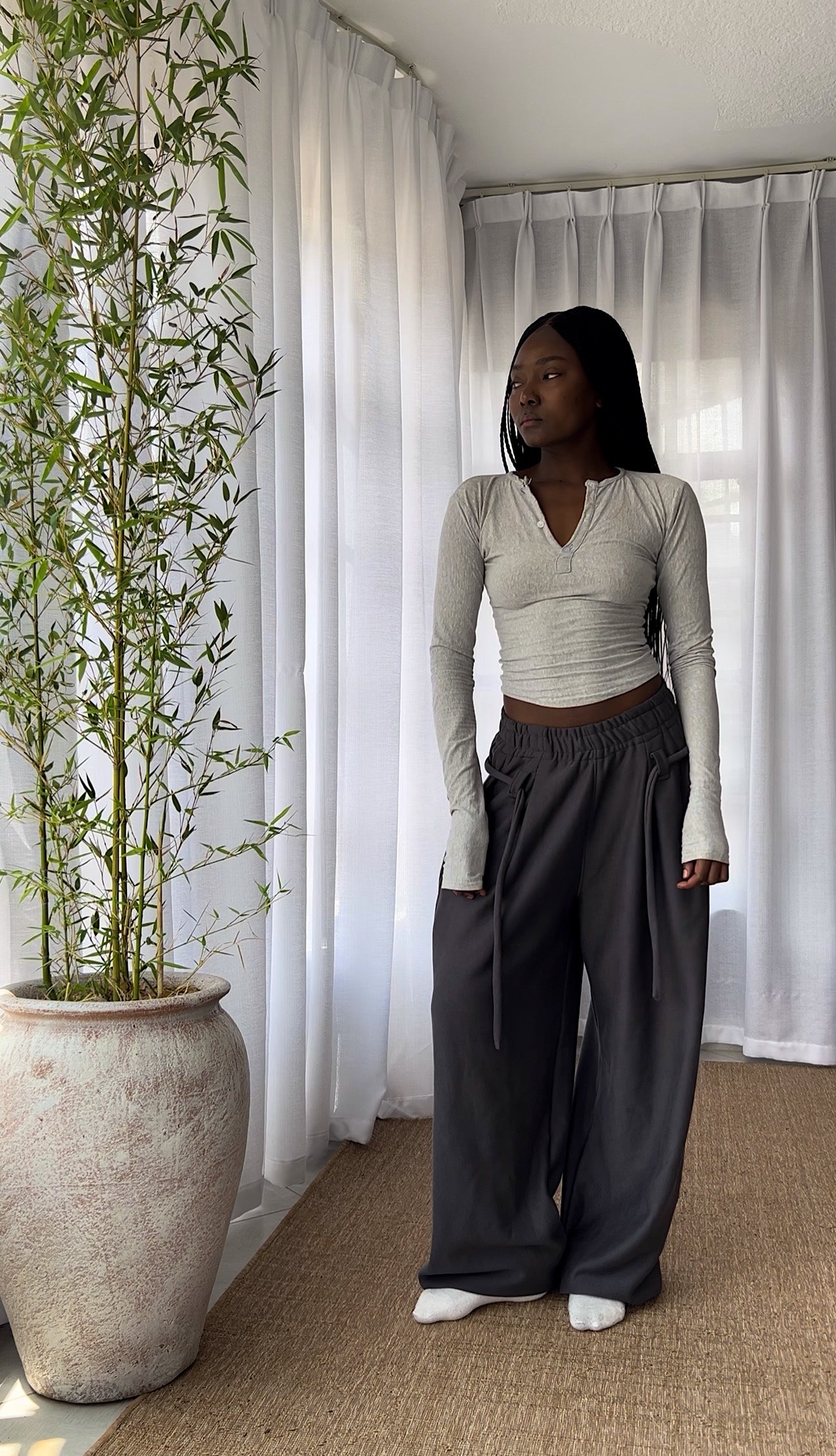 Charcoal Drop Waist Jogger Pants