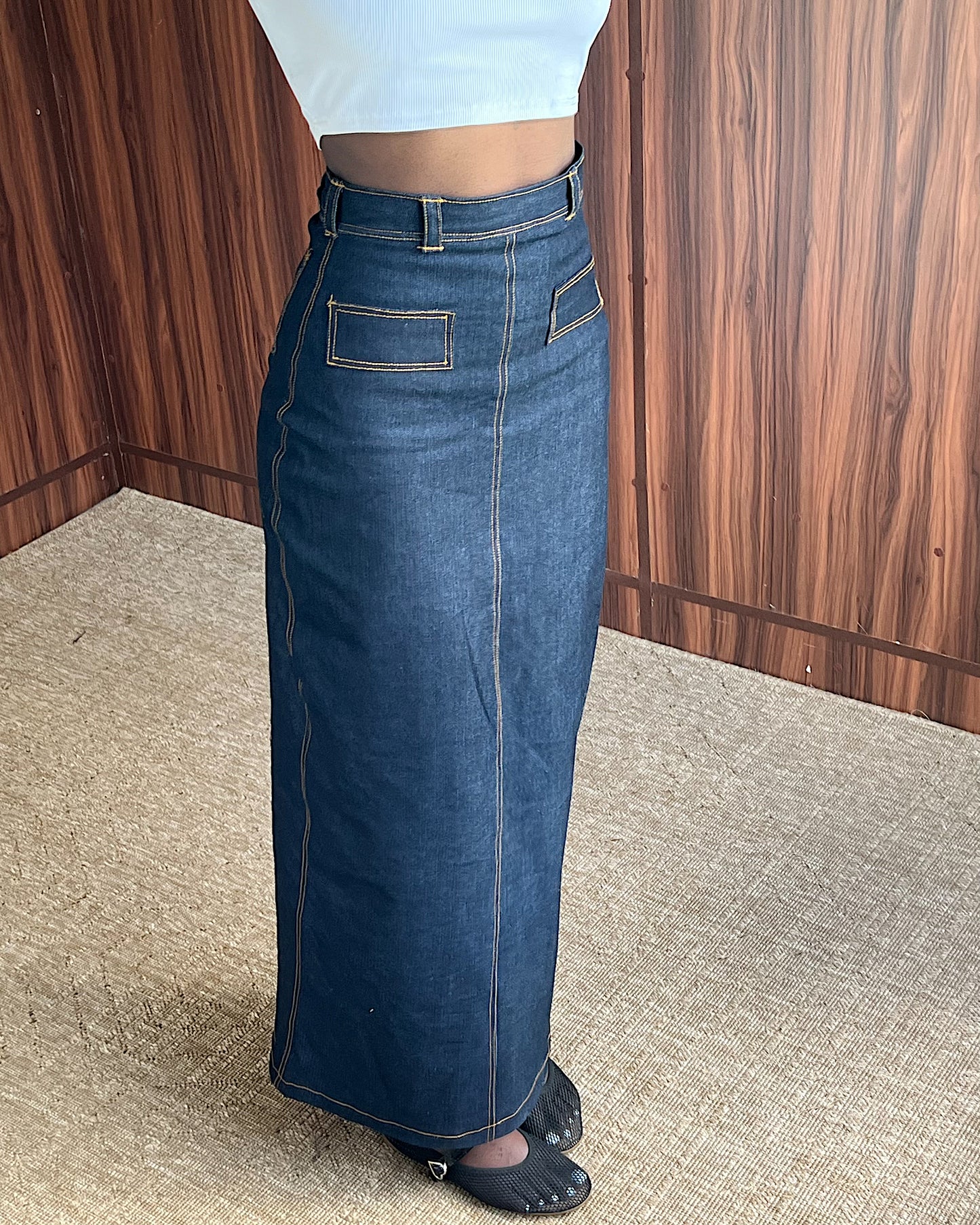 Utility Denim Maxi Skirt