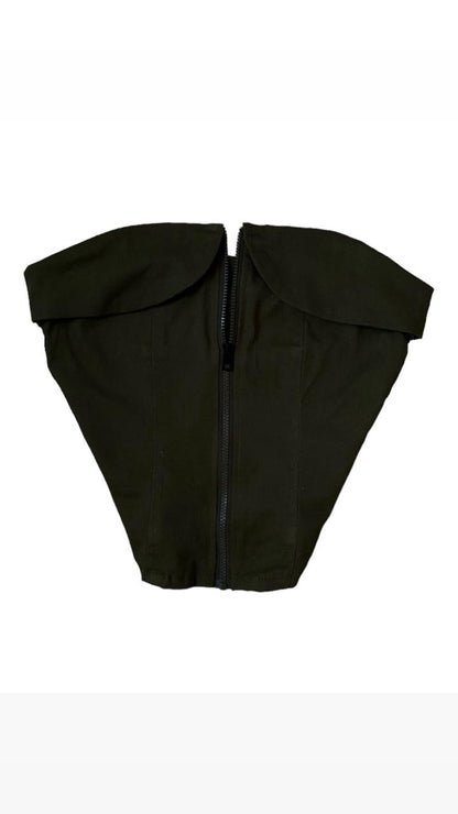 Folded smoked size zipper tube top - Jungle green