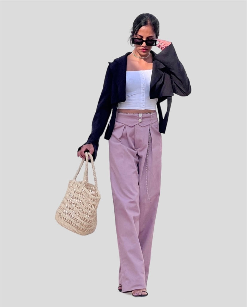 Fold over waist pants, khaki pink